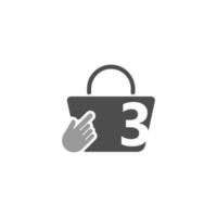 sac à provisions en ligne, curseur cliquez sur l'icône de la main avec l'illustration du numéro 3 vecteur
