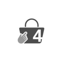 sac à provisions en ligne, curseur cliquez sur l'icône de la main avec l'illustration du numéro 4 vecteur