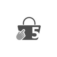 sac à provisions en ligne, curseur cliquez sur l'icône de la main avec l'illustration du numéro 5 vecteur