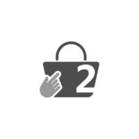 sac à provisions en ligne, curseur cliquez sur l'icône de la main avec l'illustration du numéro 2 vecteur