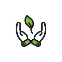 illustration d'icône de protection de l'environnement, main, feuille, plante, reboisement. icône vectorielle et création de logo. vecteur