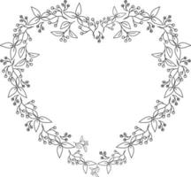 coeur de vecteur. feuilles florales, couronne de branches. modèle de cartes de voeux. cadre romantique de vecteur isolé sur fond blanc. pour les invitations de mariage, typographie de vacances.