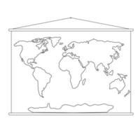 carte du monde affiche murale de l'école contour simple illustration vectorielle, accessoire pour la salle de classe vecteur