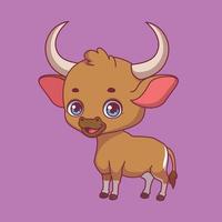 illustration d'un banteng de dessin animé sur fond coloré vecteur