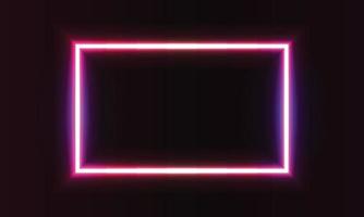 cadre rectangulaire néon avec effets brillants sur fond carré arrondi néon foncé. toile de fond techno rougeoyante vide. illustration vectorielle. vecteur