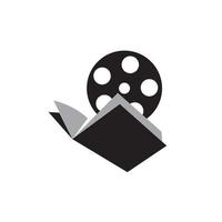 livre moderne en couleur noir et blanc avec bobine film cinéma illustration graphique logo design inspiration vecteur