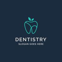 conception de logo de dentisterie de clinique dentaire avec illustration de dents de pomme bleue vecteur