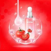 sérum pour le corps blanc de tomate, extrait de collagène et de vitamine. crème de soin de la peau à la tomate. vecteur eps10.
