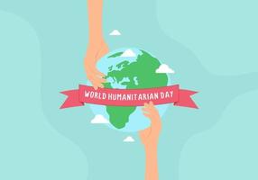 journée internationale humanitaire mondiale avec globe terrestre à deux mains vecteur
