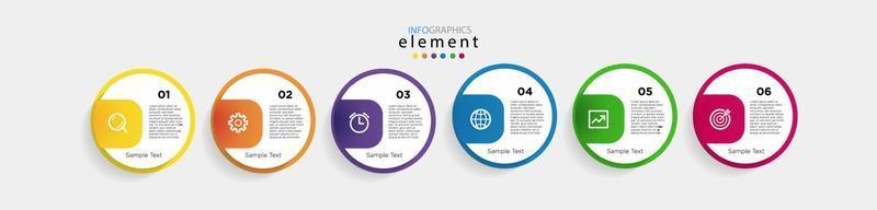 modèle d'entreprise de conception d'infographie vectorielle moderne avec icônes et 6 options ou étapes. peut être utilisé pour le diagramme de processus, les présentations, la mise en page du flux de travail, la bannière, l'organigramme, le graphique d'informations. eps10 vecteur