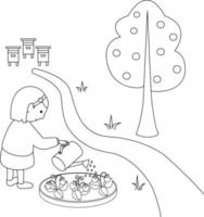 fille arrosant le jardin illustration vecteur
