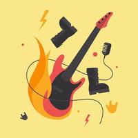 illustration avec guitare en feu. vecteur