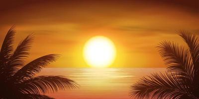 belle mer au coucher du soleil avec cocotier vecteur