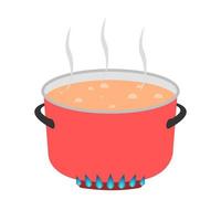 illustration plate de soupe bouillante dans un pot rouge sur fond isolé vecteur