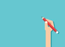 main tenant un crayon rouge. les gens écrivent quelque chose. espace de copie pour des idées créatives. entreprise, école, apprentissage, concept de travail vecteur