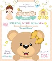 invitation d'anniversaire avec une jolie princesse et un ours vecteur