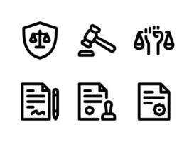 ensemble simple d'icônes de lignes vectorielles liées à la justice et au droit vecteur