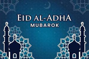 conception de vecteur de modèle de bannière eid al-adha avec fond bleu islamique et mosquée, fleurs
