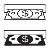 deux icônes insèrent de l'argent ou reçoivent de l'argent dans un guichet automatique pour les applications et les sites Web vecteur