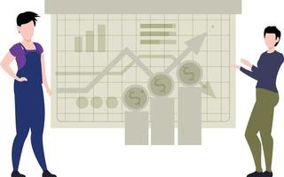 les garçons regardent la présentation du graphique à barres en dollars. vecteur