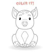 page de coloriage pour les enfants avec petit cochon mignon. colorier l'illustration vectorielle vecteur