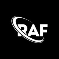 logo raf. lettre raf. création de logo de lettre raf. initiales du logo raf liées par un cercle et un logo monogramme majuscule. typographie raf pour la technologie, les affaires et la marque immobilière. vecteur