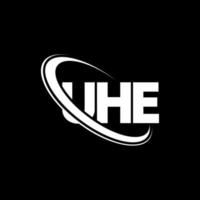 euh logo. euh lettre. création de logo de lettre uhe. initiales uhe logo liées avec un cercle et un logo monogramme majuscule. uhe typographie pour la technologie, les affaires et la marque immobilière. vecteur