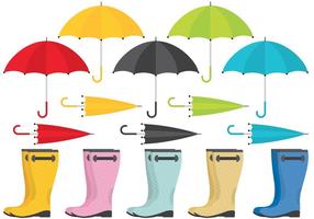 Bottes de pluie et vecteurs parapluie vecteur