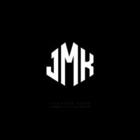 création de logo de lettre jmk avec forme de polygone. création de logo en forme de polygone et de cube jmk. modèle de logo vectoriel jmk hexagone couleurs blanches et noires. monogramme jmk, logo d'entreprise et immobilier.