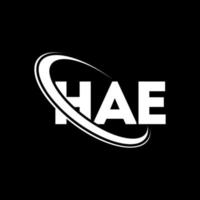 hae logo. hae lettre. création de logo de lettre hae. initiales hae logo liées avec un cercle et un logo monogramme majuscule. hae typographie pour la technologie, les affaires et la marque immobilière. vecteur