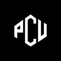 création de logo de lettre pcu avec forme de polygone. création de logo en forme de polygone et de cube pcu. modèle de logo vectoriel pcu hexagone couleurs blanches et noires. monogramme pcu, logo commercial et immobilier.