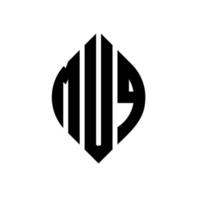 création de logo de lettre de cercle muq avec forme de cercle et d'ellipse. lettres d'ellipse muq avec style typographique. les trois initiales forment un logo circulaire. muq cercle emblème abstrait monogramme lettre marque vecteur. vecteur