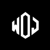 création de logo de lettre woj avec forme de polygone. création de logo en forme de polygone et de cube woj. modèle de logo vectoriel hexagone woj couleurs blanches et noires. monogramme woj, logo d'entreprise et immobilier.
