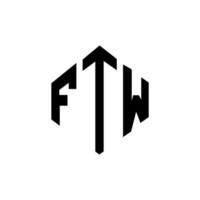 création de logo de lettre ftw avec forme de polygone. création de logo en forme de polygone et de cube ftw. modèle de logo vectoriel à six pans creux ftw couleurs blanches et noires. monogramme ftw, logo d'entreprise et immobilier.