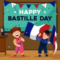 les enfants célèbrent le jour de la bastille avec le drapeau vecteur