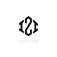 création de logo de lettre izi avec forme de polygone. création de logo en forme de polygone et de cube izi. modèle de logo vectoriel izi hexagone couleurs blanches et noires. monogramme izi, logo commercial et immobilier.