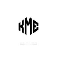 création de logo de lettre kme avec forme de polygone. création de logo en forme de polygone et de cube kme. modèle de logo vectoriel hexagone kme couleurs blanches et noires. monogramme kme, logo d'entreprise et immobilier.