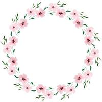couronne ronde aquarelle avec de délicates fleurs roses. vecteur