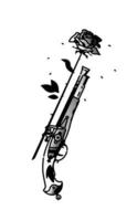 tatouage d'un pistolet antique et d'une rose. vecteur. tatouage vintage dans le style de la vieille école américaine. l'image est isolée sur fond blanc. dessin des contours. illustration pour une photo et un t-shirt. vecteur