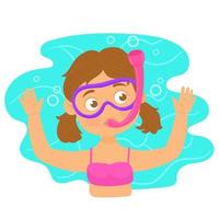 fille de plongée agitant la main, vacances sous l'eau vecteur