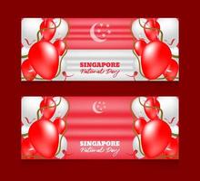 fête nationale de singapour dégradé avec un ensemble de modèles de ballon et de bannières horizontales vecteur