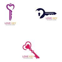 vecteur de concept créatif d'icône de clé d'amour. modèle de logo clé