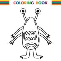 monstre extraterrestre drôle et mignon avec trois yeux pour les enfants. créature imaginaire pour livre de coloriage pour enfants, dessin animé fantastique contour noir et blanc pour pages à colorier. vecteur