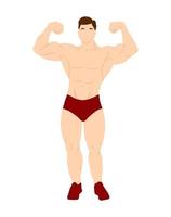 personnage de bodybuilder de jeune homme isolé sur fond blanc. illustration vectorielle de concept de musculation dans un style plat. dessin animé plein corps haut avec des muscles. mode de vie sportif sain vecteur