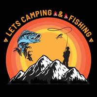conception de t-shirt amateur de camping et de pêche vecteur