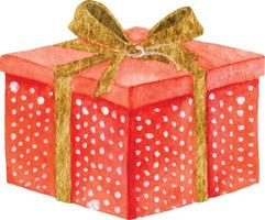 boîte cadeau rouge aquarelle dessinée à la main avec ruban d'or. illustration vectorielle de cadeau pour anniversaire. dessin sur fond isolé blanc vecteur