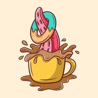 tasse à café et beignet avec illustration de dessin animé tentacule vecteur