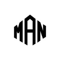 création de logo de lettre homme avec forme de polygone. création de logo en forme de polygone et de cube d'homme. modèle de logo vectoriel homme hexagone couleurs blanches et noires. monogramme d'homme, logo d'entreprise et immobilier.