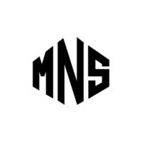 création de logo de lettre mns avec forme de polygone. création de logo en forme de polygone et de cube mns. modèle de logo vectoriel mns hexagone couleurs blanches et noires. monogramme mns, logo d'entreprise et immobilier.