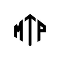 création de logo de lettre mtp avec forme de polygone. création de logo en forme de polygone et de cube mtp. modèle de logo vectoriel hexagone mtp couleurs blanches et noires. monogramme mtp, logo d'entreprise et immobilier.